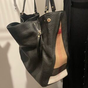 Black Leather Burrbery Tote Bag